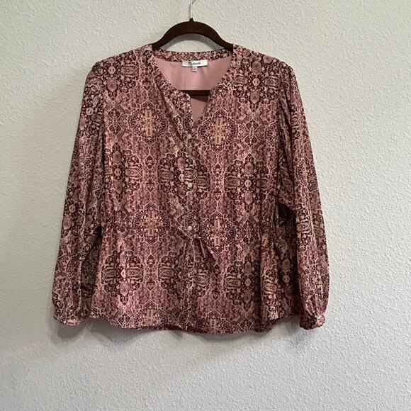 Madewell Kaleidoscope Drawstring Button-Up Blouse Boho Fall Top Size Large - Picture 2 of 9